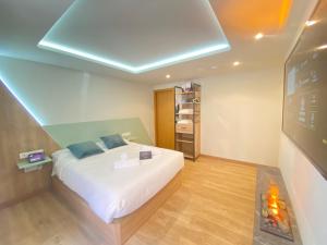 a bedroom with a bed and a fire place at Futurotel Room Spa Garden in Granada