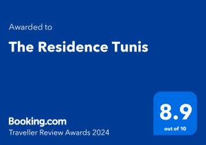 Un certificat, premiu, logo sau alt document afișat la The Residence Tunis