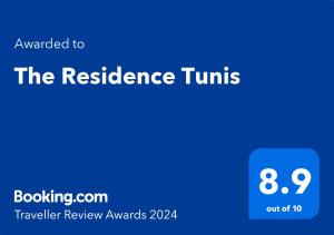 Сертификат, награда, вывеска или другой документ, выставленный в The Residence Tunis