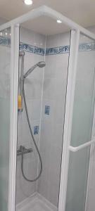 a shower with a hose in a bathroom at Dieppe F2 pour 4 personnes emplacement idéal 2 min à pied de la plage et des boutiques in Dieppe