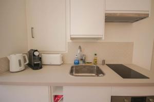 a kitchen counter with a sink and a microwave at Lille Grand Place - Hypercentre ! in Lille