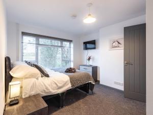 a bedroom with a bed and a window at High End Double Room with Own Bathroom Facilities in Bedford