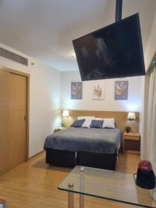 a bedroom with a bed and a flat screen tv at Apartamento Vista Privilegiada-Próximo Paulista in Sao Paulo