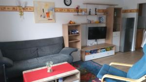 ein Wohnzimmer mit einem Sofa und einem TV in der Unterkunft Wanderglück in Missen-Wilhams