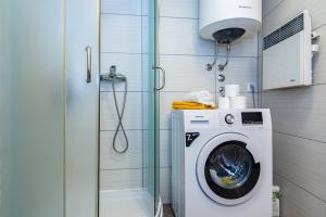 a washing machine in a bathroom with a shower at Yellow House Motovun in Motovun