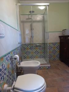 a bathroom with a toilet and a shower at Casa Marzocco in Pomarance