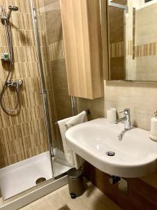 uma casa de banho com um lavatório e um chuveiro em MHOME APARTMENT - Roma em Roma