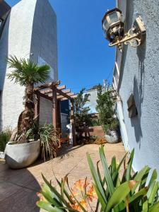 a view of a patio with plants and a security camera at Hotel Palace in Porto Alegre