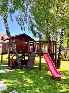 a playground with a slide in the grass at Domek pod Tatrami Jurgów noclegi in Jurgów