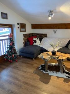 Chalet le Daim appartement 6 pers Vue Mont-Blanc的休息区