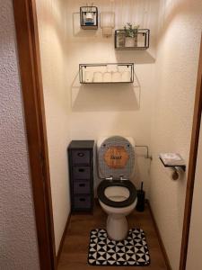 孔布卢Chalet le Daim appartement 6 pers Vue Mont-Blanc的房间里有带厕所的小浴室