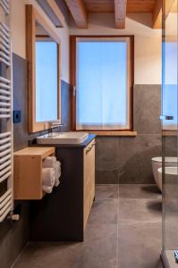 bagno con lavandino, servizi igienici e finestra di Antico Borgo Palue a Sottoguda