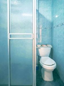 een badkamer met een toilet en een glazen douche bij Lindo apto amoblado ¡super central! RNT734 in Armenia