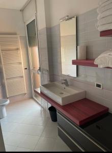 a bathroom with a sink and a mirror at La casa di LUCA in Imola