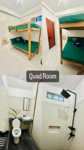 two photos of a room with a bunk bed and a queen room at Siargao Zita's Garden Inn in General Luna