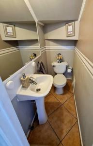 La petite salle de bains est pourvue de toilettes et d'un lavabo. dans l'établissement Casa en condominio jardines del norte Antofagasta., à Antofagasta