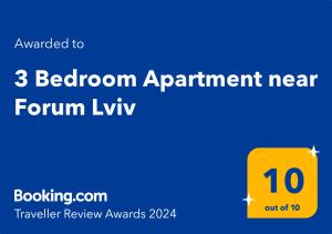 Certifikát, ocenenie alebo iný dokument vystavený v ubytovaní 3 bedroom, 2 bathroom Apartment near Forum Lviv