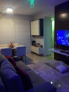 uma sala de estar com um sofá e uma televisão em Condomínio Edificio Ilhabela Residence em Uberlândia