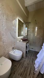 a bathroom with a toilet and a sink and a shower at Borgo di Santa Barbara in Santa Domenica