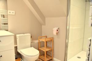 La salle de bains est pourvue d'une douche et de toilettes. dans l'établissement Belgica-Melay 52400, à Melay