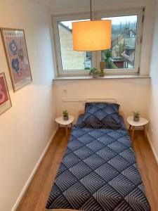Schlafzimmer mit einem Bett und einem Fenster in der Unterkunft Ferienwohnung Wanderlust in Bad Rothenfelde