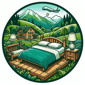 una ilustración de un dormitorio con cama y avión en Oasi Verde, en Palazzago