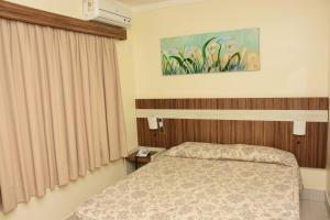 1 dormitorio con 1 cama y una pintura en la pared en Reserve Caldas Lacqua 3, en Caldas Novas