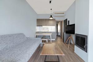 uma sala de estar com uma cama e uma cozinha em Arachova's Experience M3 em Arachova