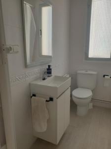 a white bathroom with a toilet and a sink at Apartamento Eguzkilore. Logroño in Logroño