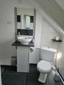 ein Badezimmer mit einem weißen WC und einem Waschbecken in der Unterkunft Studio 1 proche du port in Cancale
