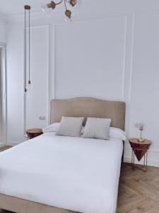 een slaapkamer met een groot wit bed met 2 kussens bij Apartamento Los Burgueses in Teruel