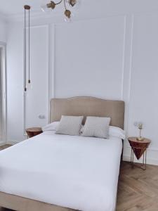 a bedroom with a large white bed with two pillows at Apartamento Los Burgueses in Teruel