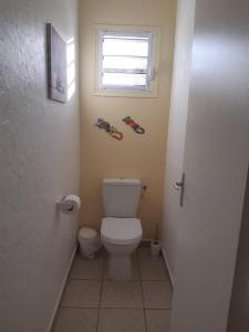 een kleine badkamer met een toilet en een raam bij Kaz a Man Fey in Petit-Canal