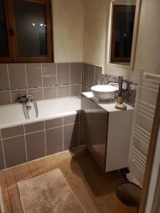 a bathroom with a sink and a bath tub at Maison avec extérieur à 5 min du futuroscope in Jaunay-Clan
