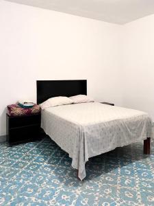 a bedroom with a bed with a white bedspread at Casa Huerta in Ciudad Fernández