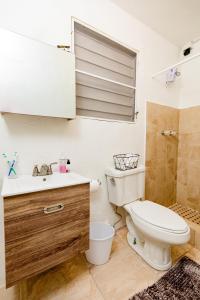 a bathroom with a toilet and a sink at Casa Luquillo in Fajardo +33 photos