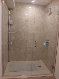 a shower with a glass door in a bathroom at King guest apartment in Ottawa