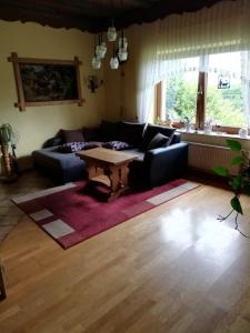 sala de estar con sofá y mesa en Herzfenner Hof, en Auw