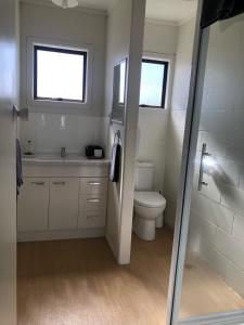 a bathroom with a toilet and a sink at Rosetown Motel in Te Awamutu