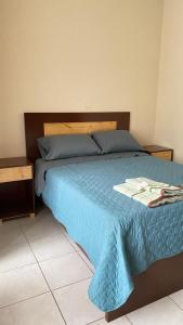 - une chambre avec un lit et une couette bleue dans l'établissement Edificio Geronimo, Pasillo Garosu, Hab 3, à Tarija
