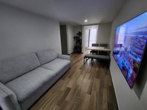 un soggiorno con divano e TV a schermo piatto di Habitacion en Departamento Compartido a Città del Messico