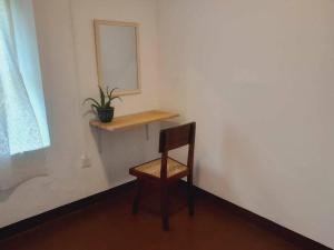 a chair in a room with a mirror and a plant at Laliz in Hikkaduwa