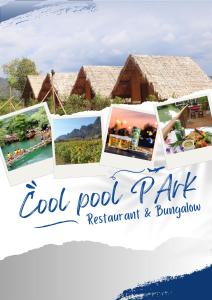 um cartaz que lê fresco bungalow resort com piscina em Cool Pool Bungalow em Ban Phônmuang