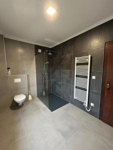 a bathroom with a shower and a toilet at Chambre meublé à Belval in Sanem