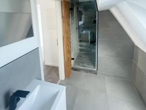 a bathroom with a sink and a mirror at Cozy Apartment in Bad Vilbel in Bad Vilbel