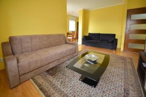 a living room with a couch and a coffee table at Apartman Odzaci in Odžaci