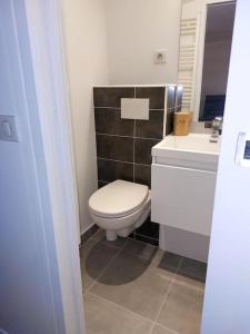 a bathroom with a toilet and a sink at Charmant studio 17m2 in Élancourt