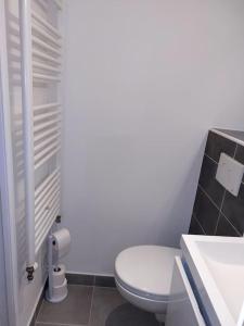 a bathroom with a white toilet and a sink at Charmant studio 17m2 in Élancourt