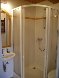 La salle de bains est pourvue d'une douche et d'un lavabo. dans l'établissement Übernachten in der Kaiserpfalz, à Ingelheim-sur-le-Rhin