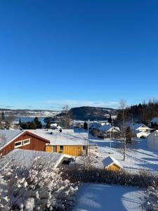 a town covered in snow with buildings at Buvika Panorama 